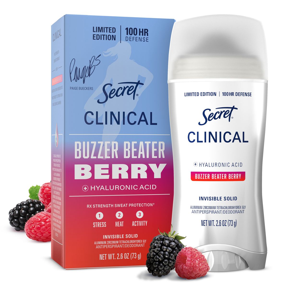 Secret Women's Clinical Strength 100HR Hyaluronic Acid Antiperspirant Deodorant - Buzzer Beater Berry
