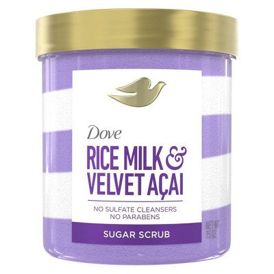 Dove Beauty Body Sugar Scrub - Rice Milk & Velvet Acai - 15oz: Paraben-Free, Sul