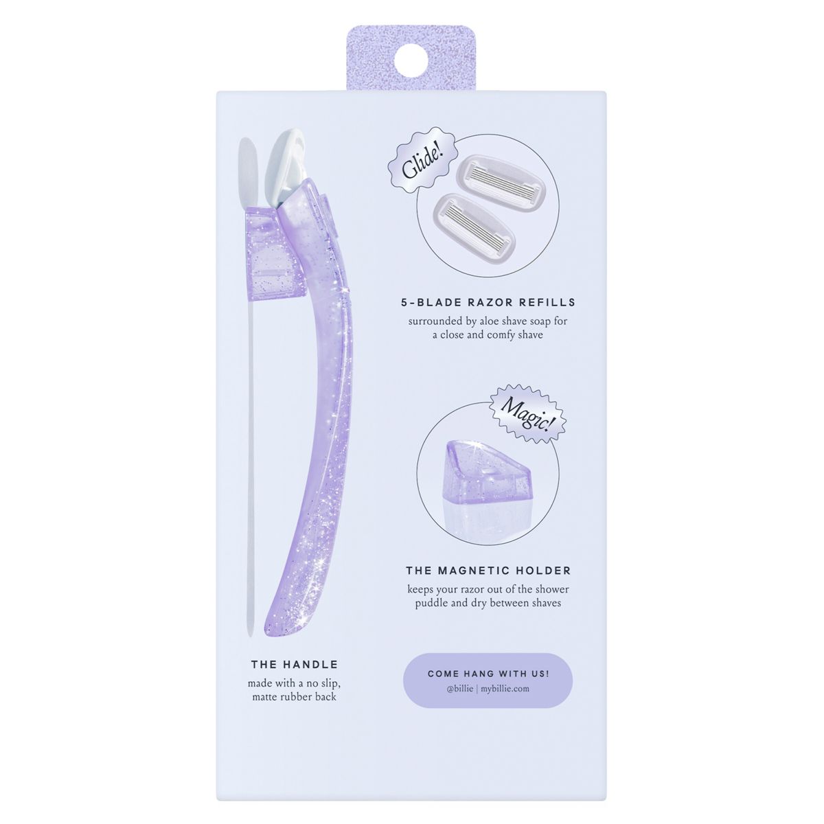 Billie Women's Sparkle Razor Kit - 1 Handle + Magnetic Holder + 2 Blade Refills