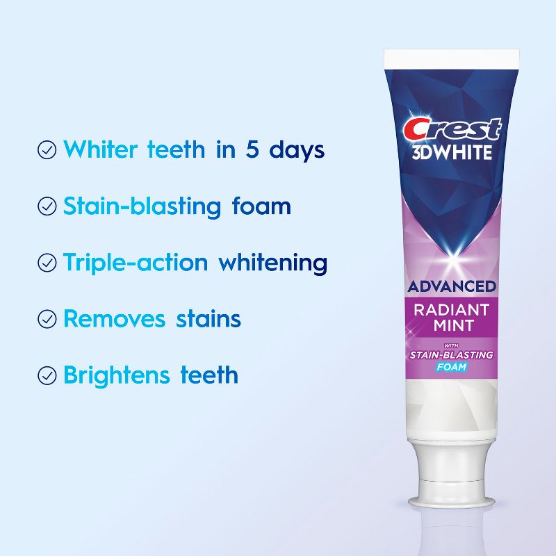 Crest 3D White Advanced Radiant Mint Teeth Whitening Toothpaste 2 pack