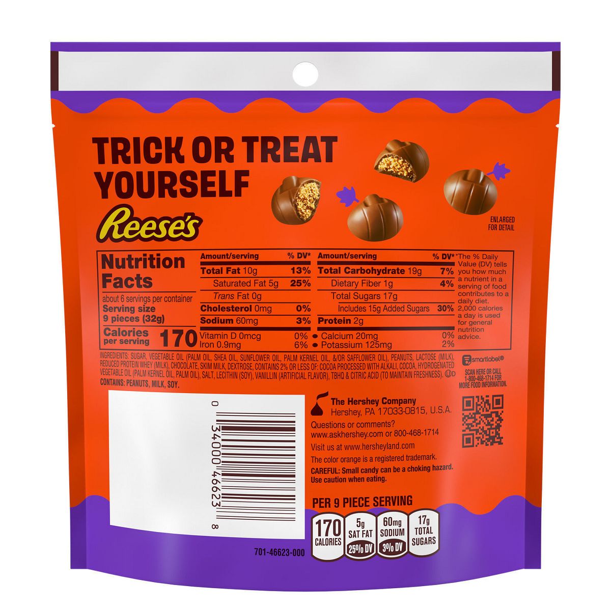 Reese's Mini Peanut Butter Pumpkins Halloween Candy Pouch - 7oz