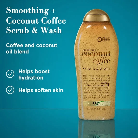 OGX Smoothing + Coconut Coffee Exfoliating Body Scrub, 19.5 Fl oz