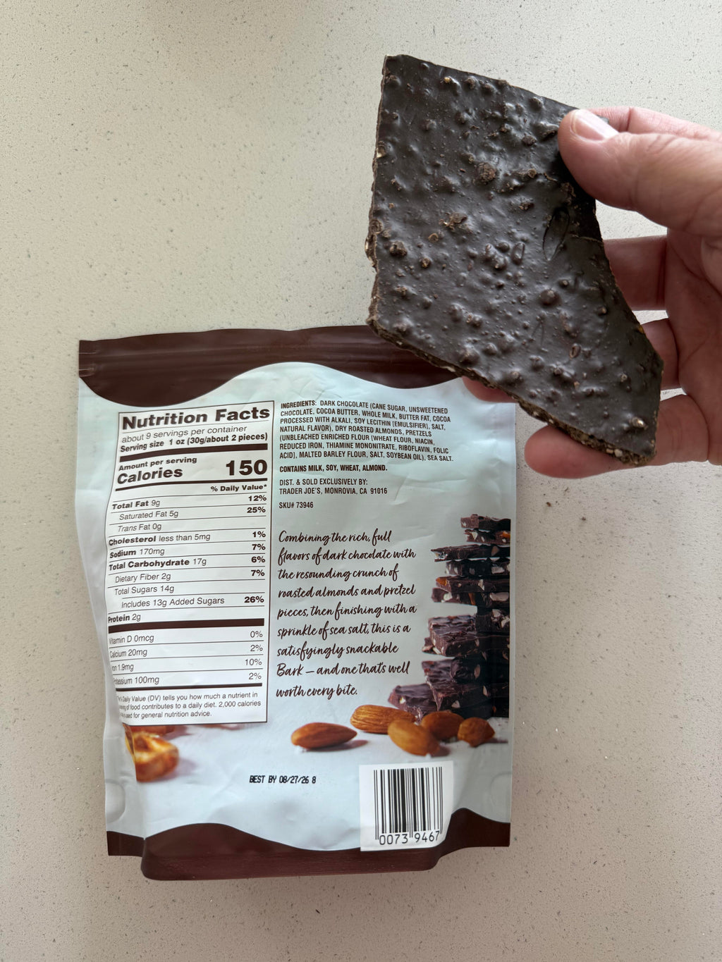 Trader Joe's Dark Chocolate Bark with Almond Pretzel Sea Salt