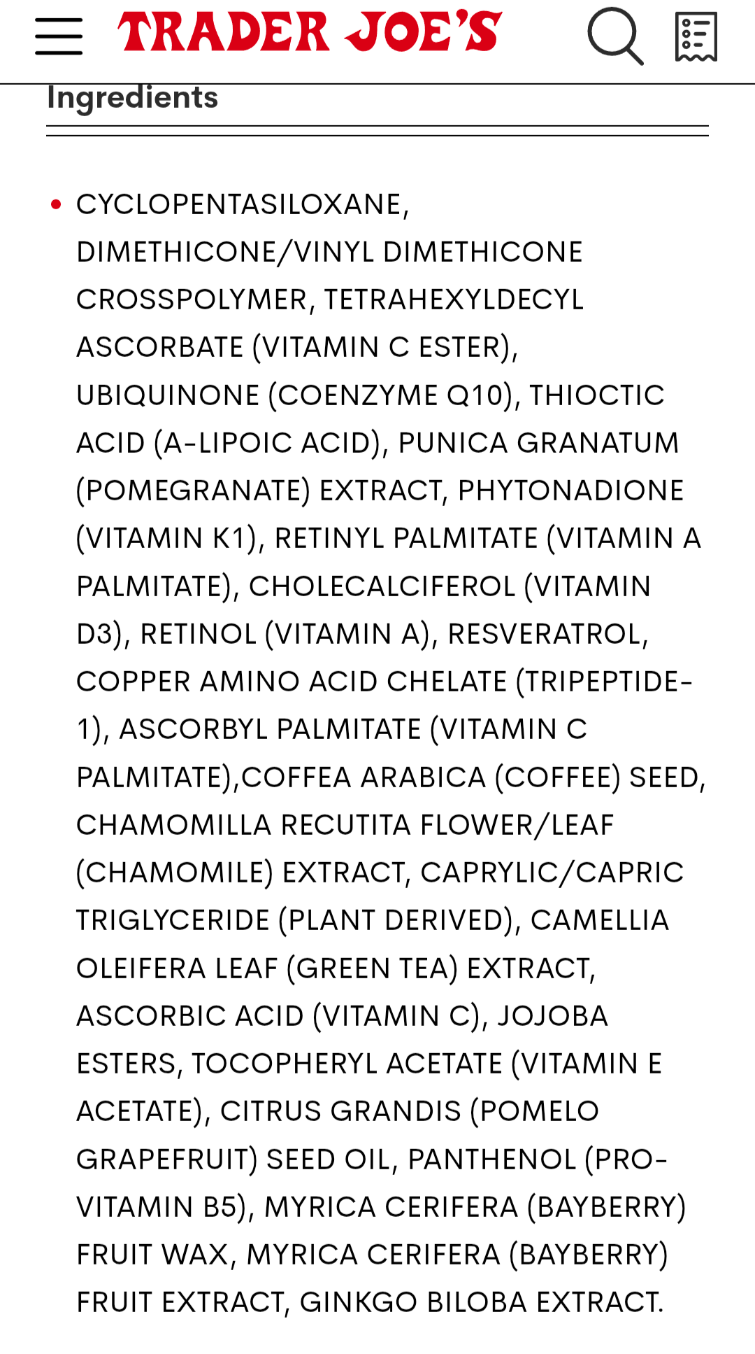 Trader Joe's Antioxidant Facial Serum