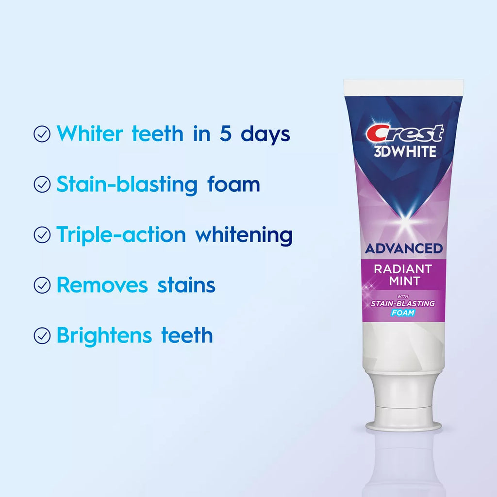Crest 3D White Advanced Travel Size Fluoride Whitening Toothpaste - Radiant Mint