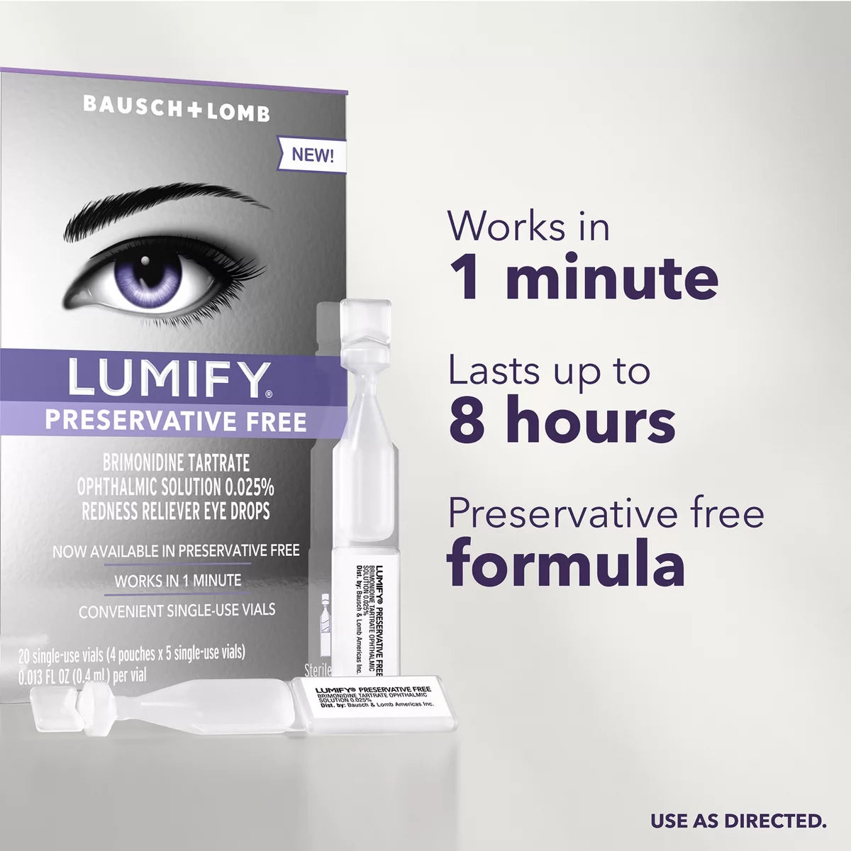 Lumify Eye Drops for Redness Relief - Preservative Free - 8ml/20ct
