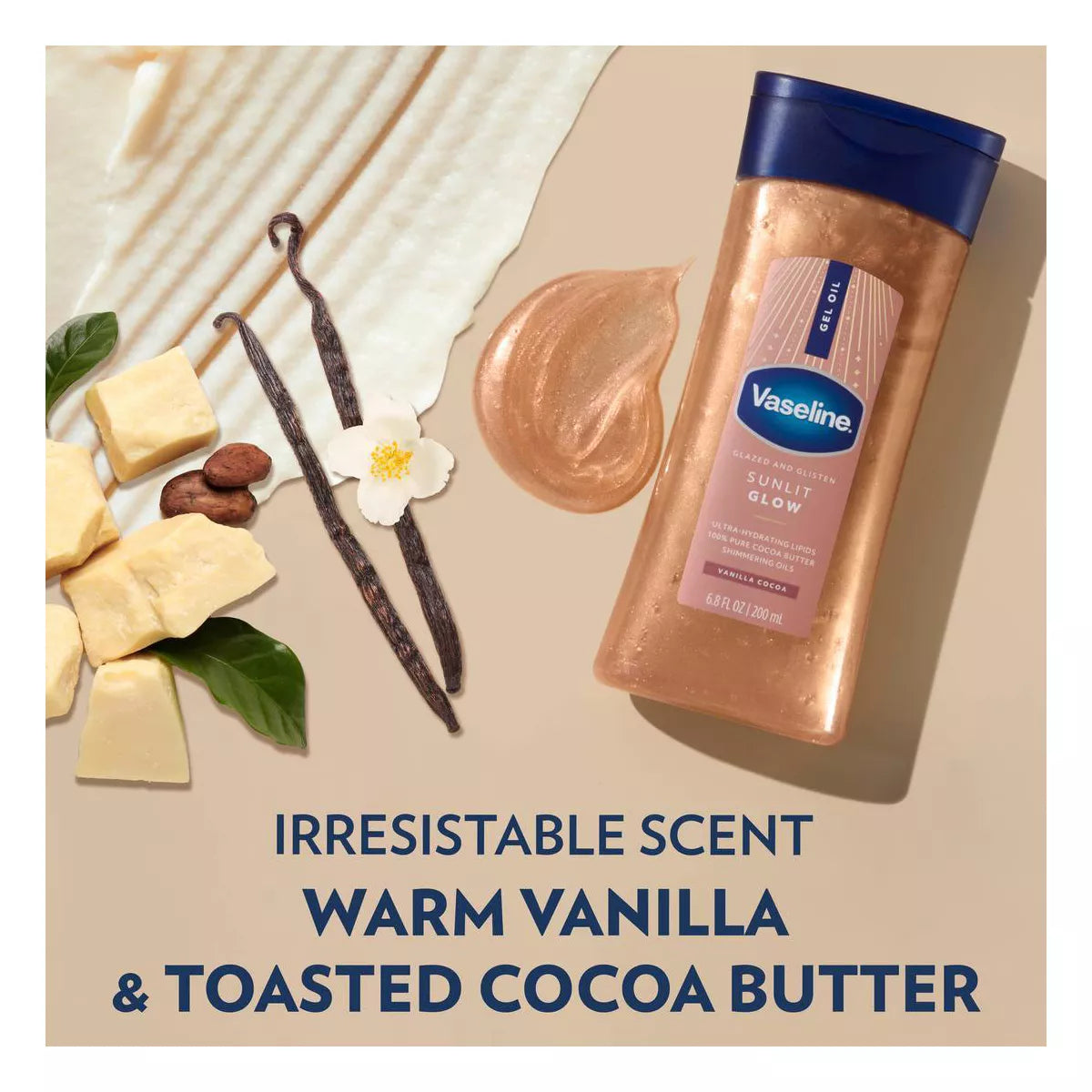 Vaseline Glazed & Glisten Vanilla Cocoa Shimmering Gel Body Oil - Sunlit Glow